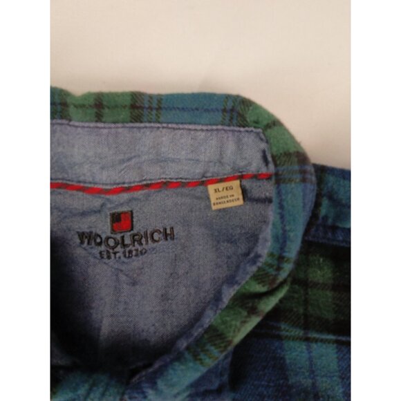 Mens Wool rich Flannel Shirt Green Blue Size XL - Picture 2 of 3